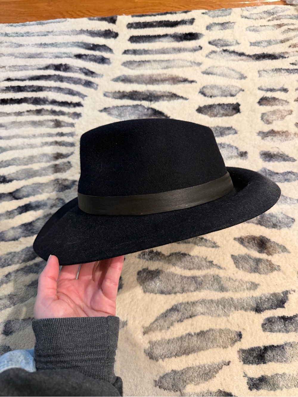 Black Felt Fedora Hat with Leather Band by Worth & Worth